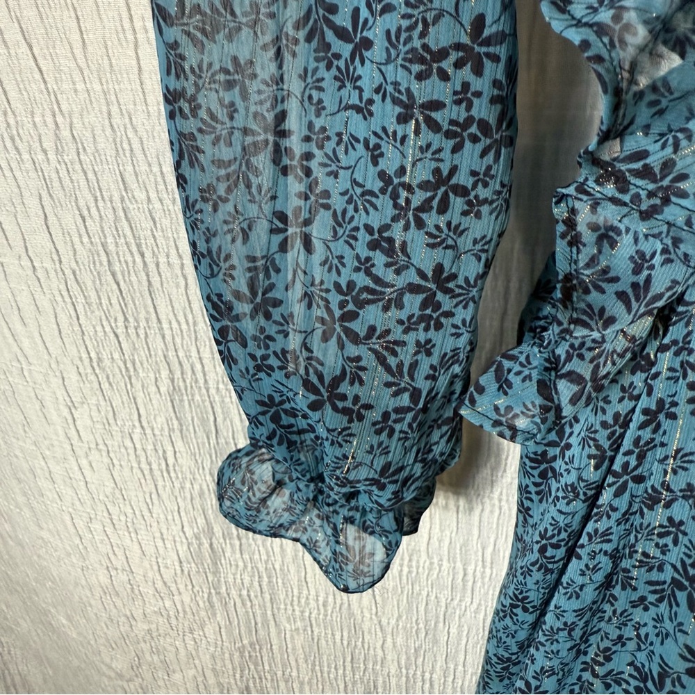MISA Los Angeles Amelia Maxi Dress Cut-Out Ruffled Cerulean Ditzy Small - Picture 7 of 15